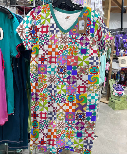 Quilting Shineful® V-Neck Nightshirts Colorful Blocks Tl10