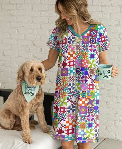 Quilting Shineful® V-Neck Nightshirts Colorful Blocks Tl10