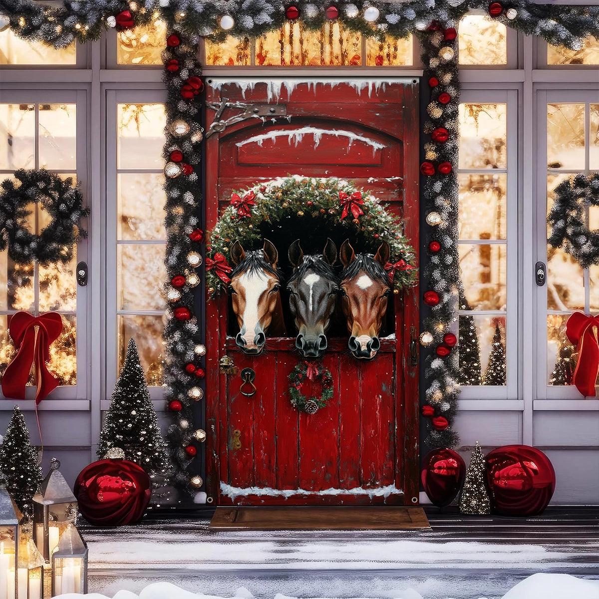 Shineful Door Cover - Holly Jolly Horses