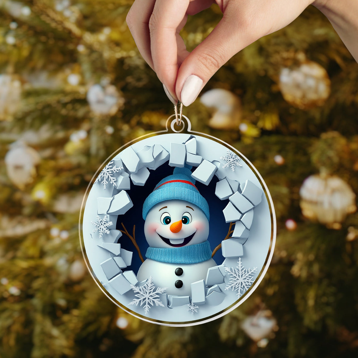 Décoration de Noël en acrylique 2D brillante – Frosty le bonhomme de neige