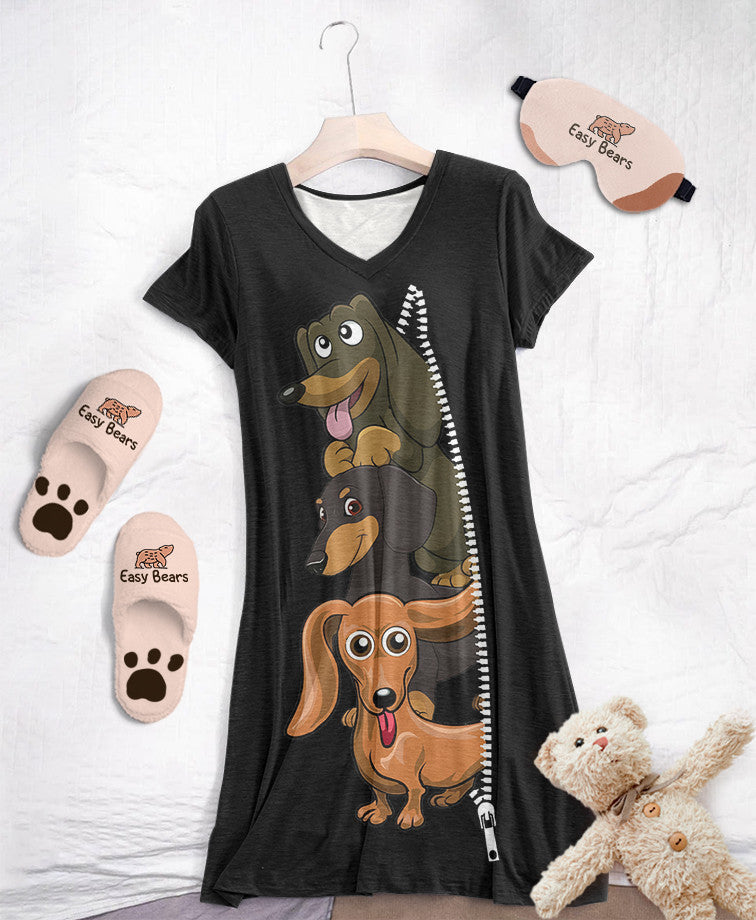 Dachshund Pajabears® V-Neck Nightshirts 02 Hg23