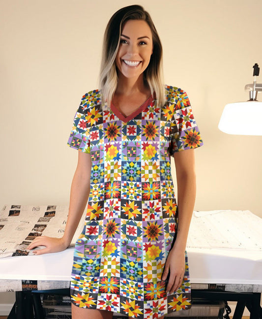 Quilting Shineful® V-Neck Nightshirts Blocks Lovely Tl10