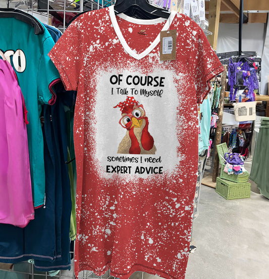 Chicken Shineful® V-Neck Nightshirts Of Course I Talk To Myself Lv01 S / Red Splash