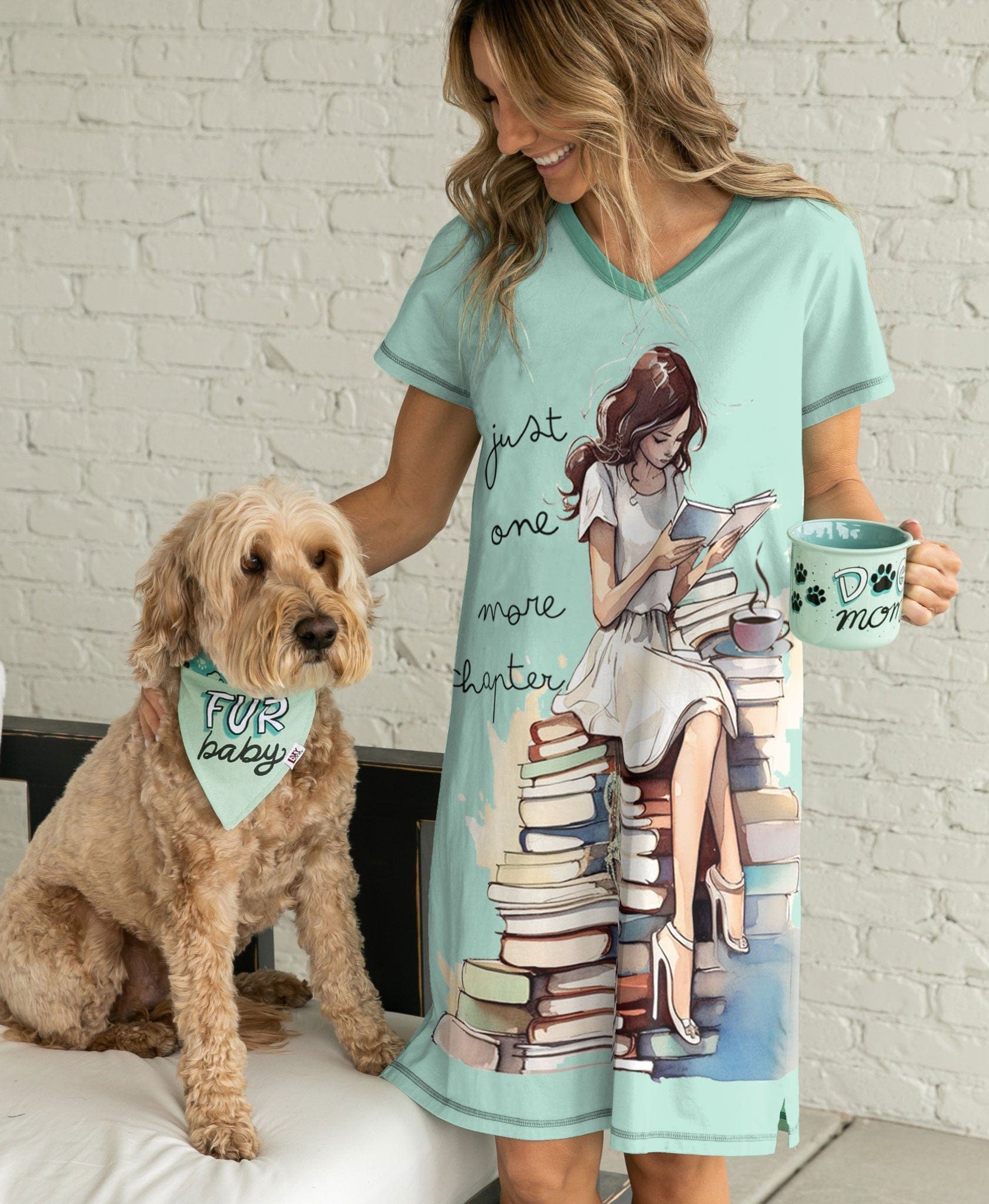 Reading Shineful® V-Neck Nightshirts Beautiful Girl Books Tl10