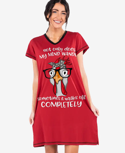 Chicken Shineful® V-Neck Nightshirts Not Only Does My Mind Wander Lv01 S / Red