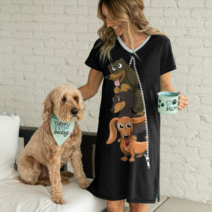 Dachshund Shineful® V-Neck Nightshirts 02 Hg23 S / Black