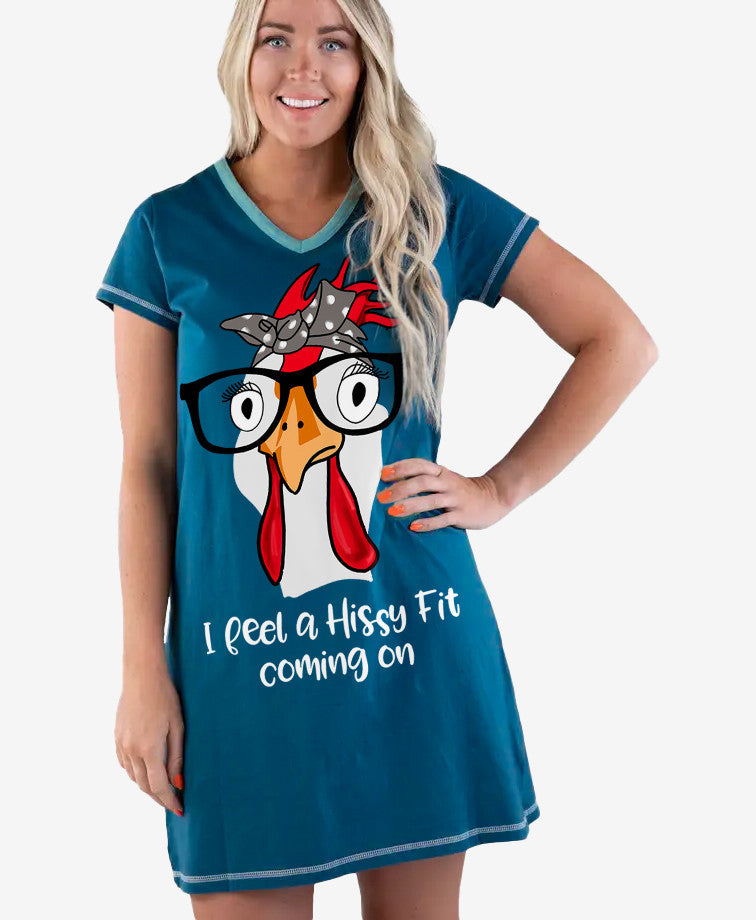 Chicken Shineful® V-Neck Nightshirts Hissy Fit Lv01 S / Blue