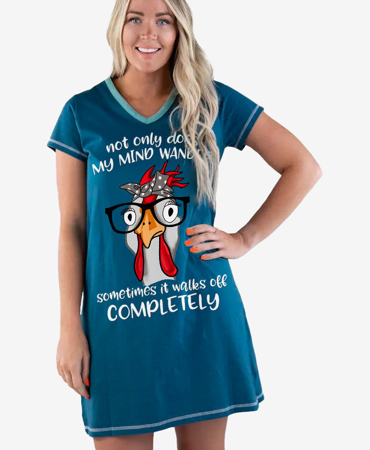 Chicken Shineful® V-Neck Nightshirts Not Only Does My Mind Wander Lv01 S / Blue