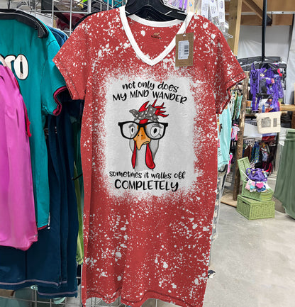 Chicken Shineful® V-Neck Nightshirts Not Only Does My Mind Wander Lv01 S / Red Splash