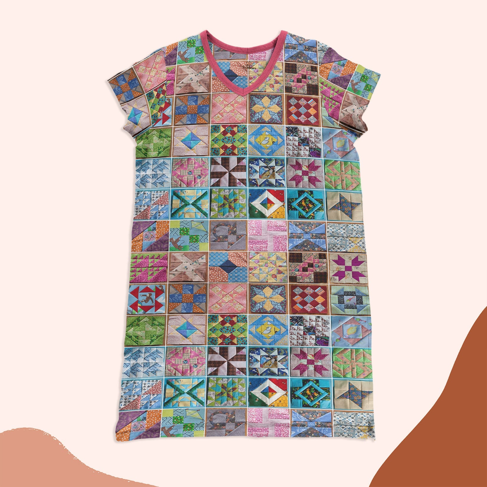 Quilting Shineful® V-Neck Nightshirts Quilt Mosaic Block Nt10