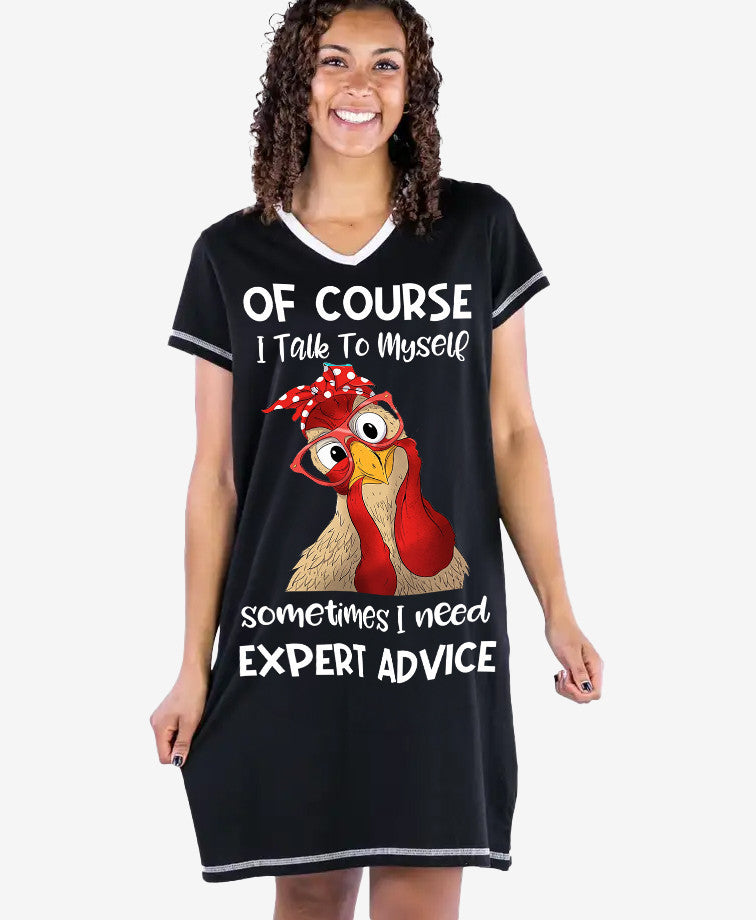 Chicken Shineful® V-Neck Nightshirts Of Course I Talk To Myself Lv01 S / Black