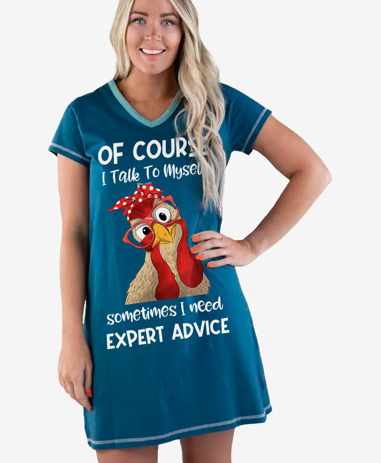 Chicken Shineful® V-Neck Nightshirts Of Course I Talk To Myself Lv01 S / Blue