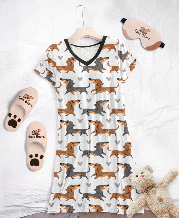 Dachshund Shineful® V-Neck Nightshirts 01 Hg23