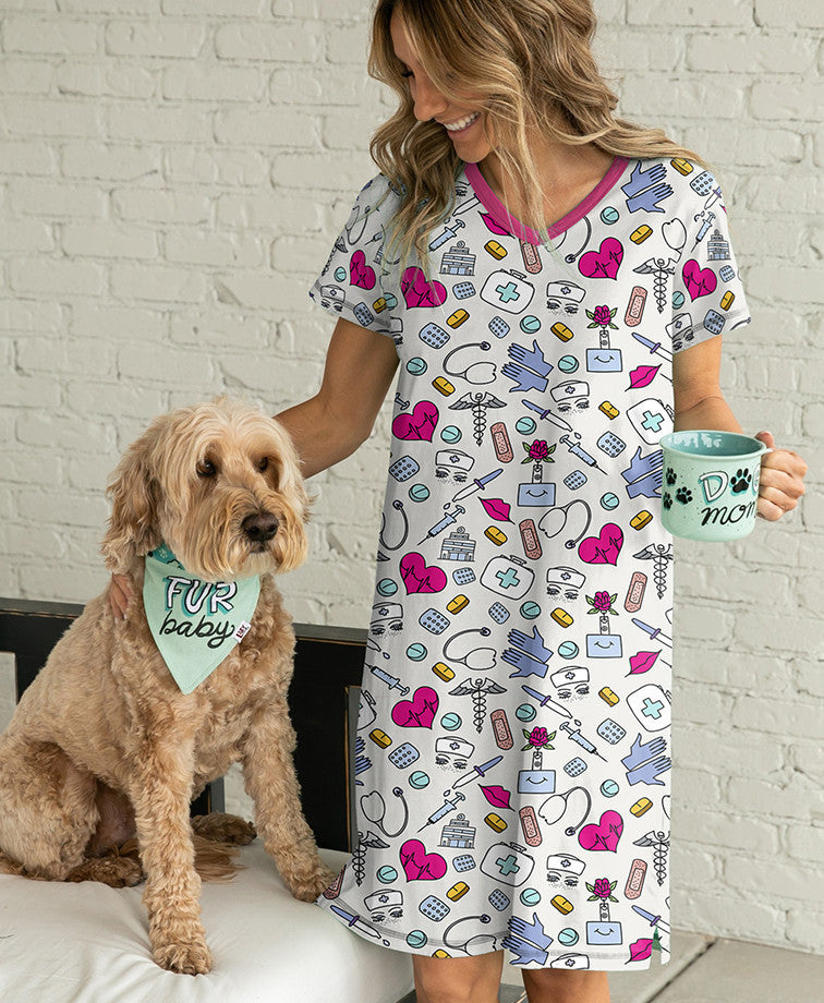 Nurse Shineful® V-Neck Nightshirts Love The Life Tn22