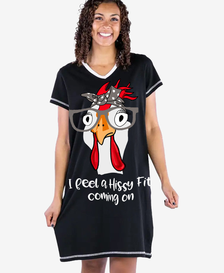 Chicken Shineful® V-Neck Nightshirts Hissy Fit Lv01 S / Black