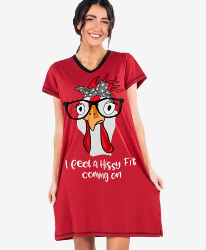 Chicken Shineful® V-Neck Nightshirts Hissy Fit Lv01 S / Red