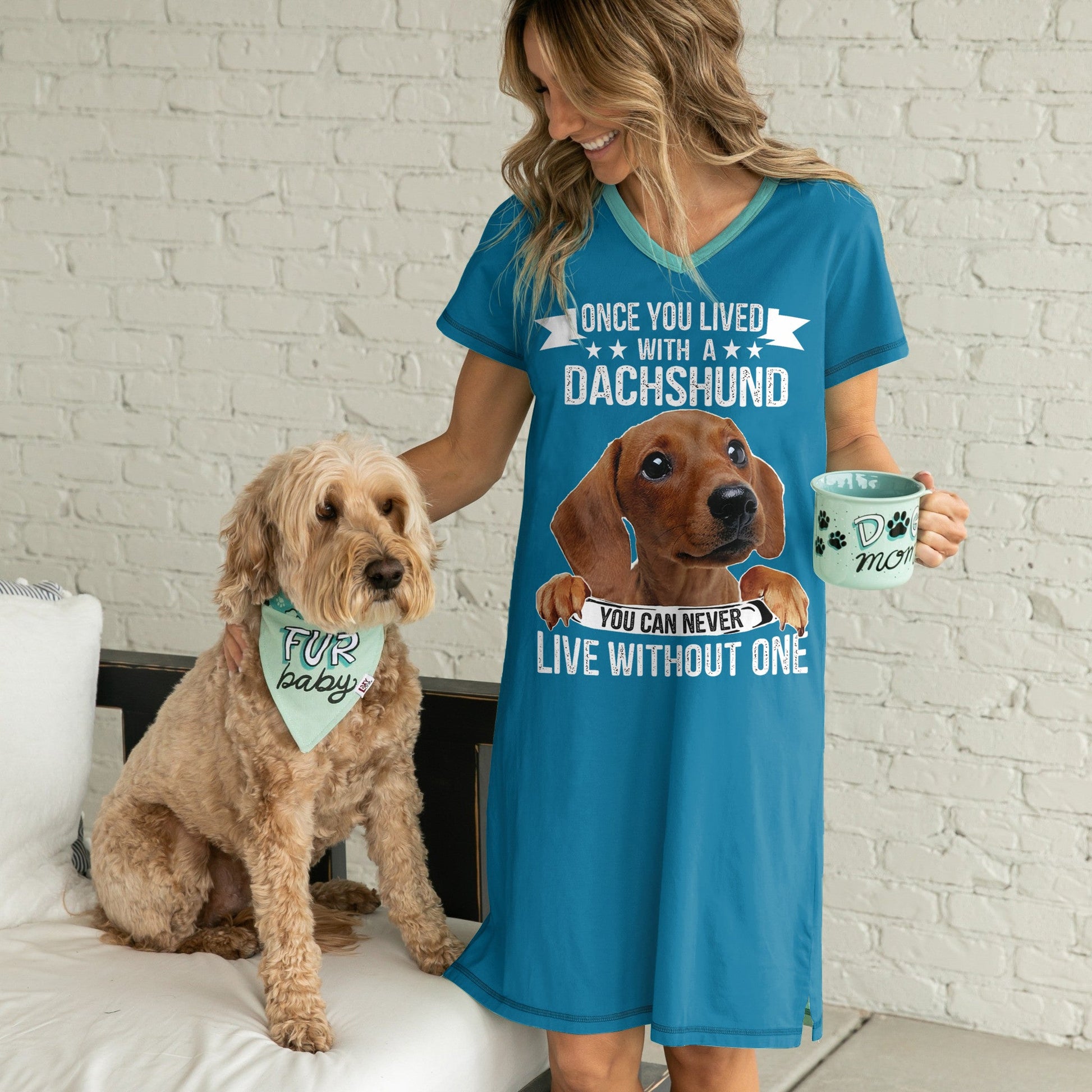 Dachshund Pajabears® V-Neck Nightshirts Can’t Live Without One Hg23 S / Blue