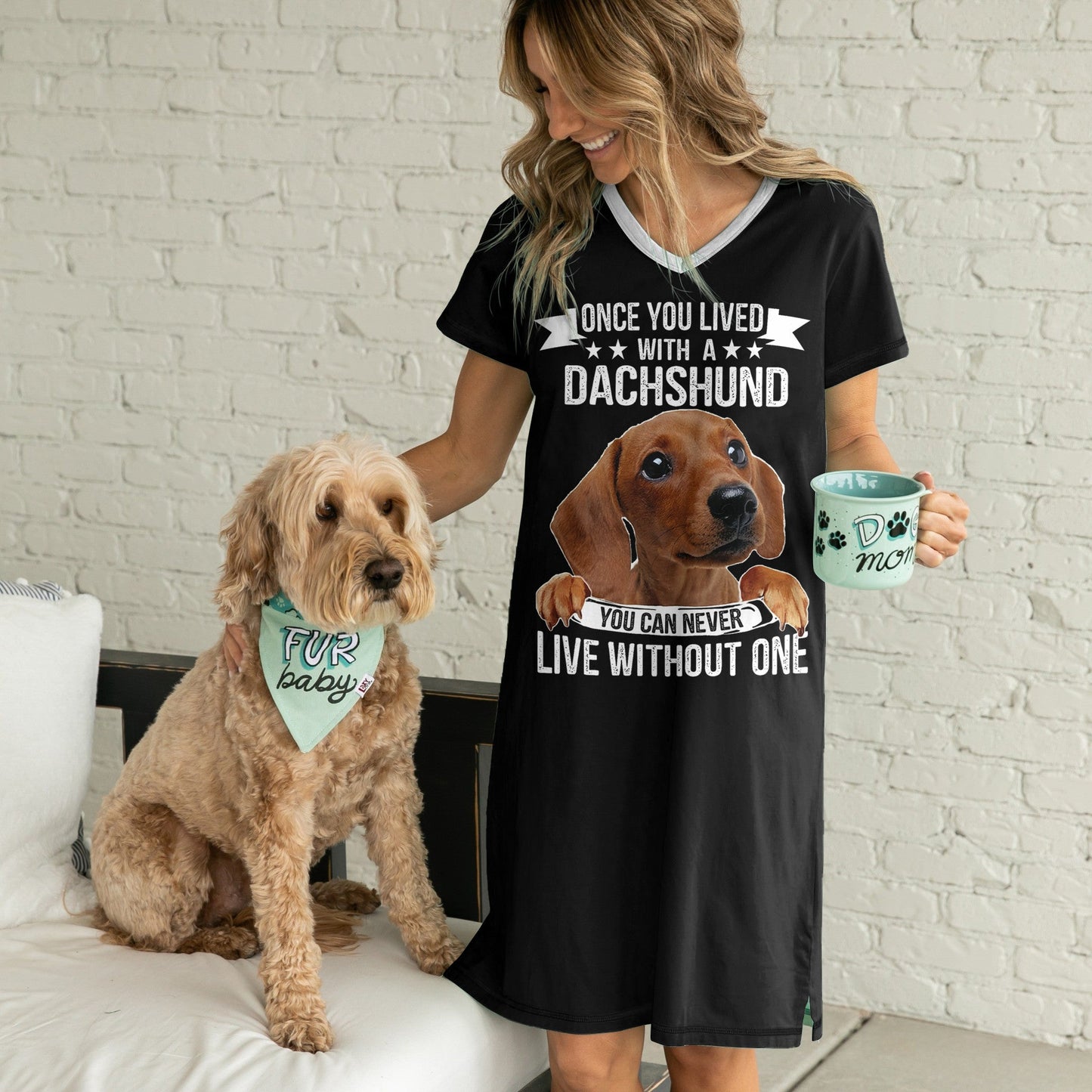 Dachshund Pajabears® V-Neck Nightshirts Can’t Live Without One Hg23 S / Black