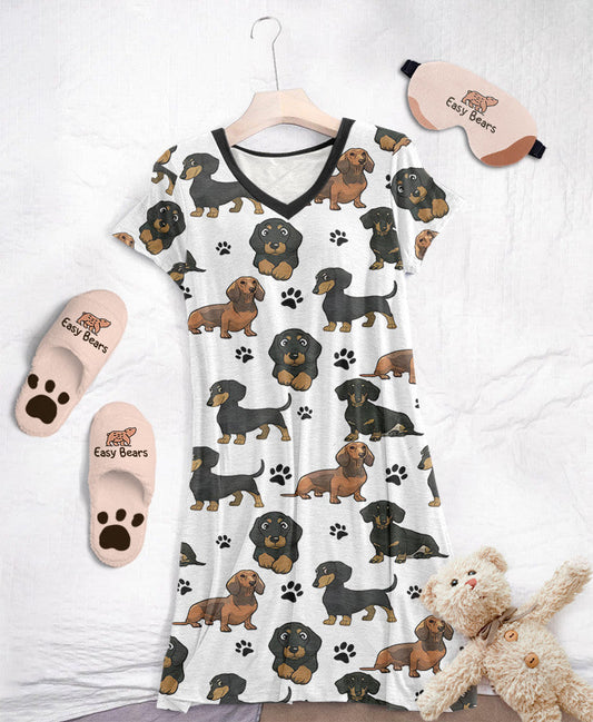 Dachshund Pajabears® V-Neck Nightshirts 03 Hg23 S / White