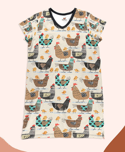 Chicken Pajabears® V-Neck Nightshirts Collage Hen Tn22