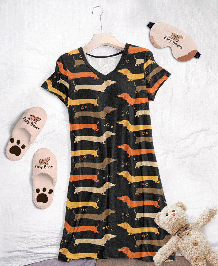 Dachshund Pajabears® V-Neck Nightshirts 04 Hg23