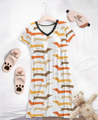 Dachshund Pajabears® V-Neck Nightshirts 04 Hg23 S / White