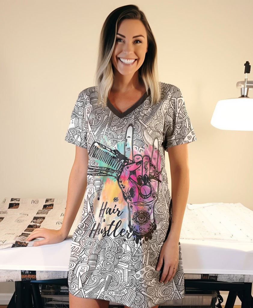 Hair Stylist Pajabears® V-Neck Nightshirts Witch Hustler Tl10