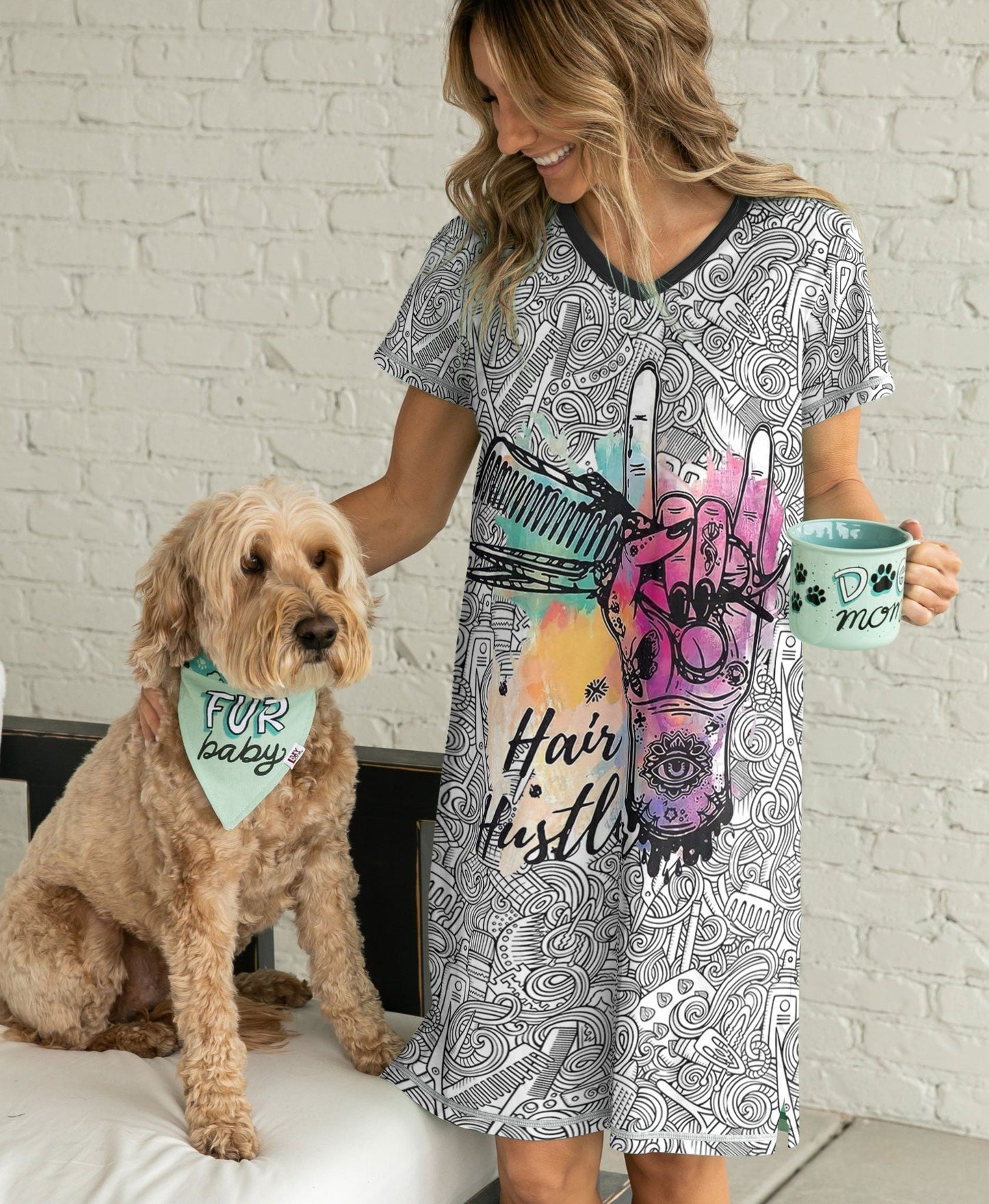 Hair Stylist Pajabears® V-Neck Nightshirts Witch Hustler Tl10