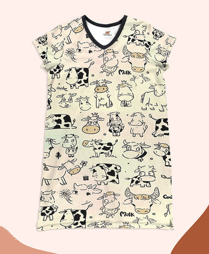 Farmer Pajabears® V-Neck Nightshirts Lovely Cows Tn22