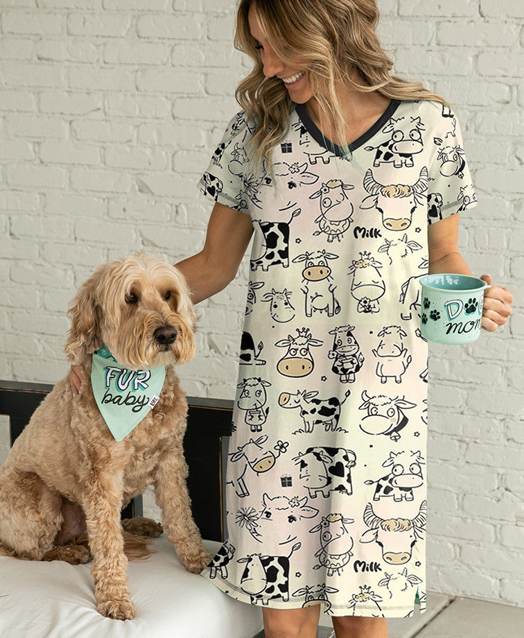 Farmer Pajabears® V-Neck Nightshirts Lovely Cows Tn22