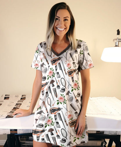 Hair Stylist Pajabears® V-Neck Nightshirts Beautiful Roses Tl10