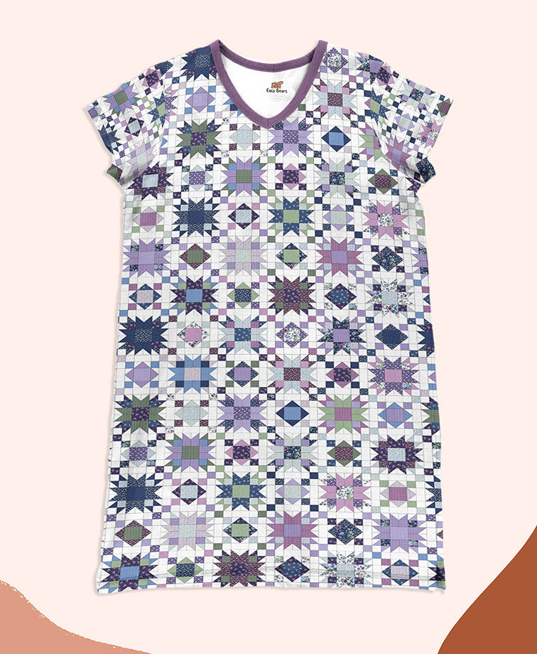 Quilting Pajabears® V-Neck Nightshirts Floral Blocks Tn22 S / 3