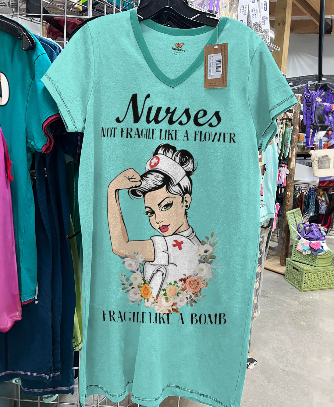 Nurse Pajabears® V-Neck Nightshirts Nurses Not Fragile Like A Flower Bomb Tl10