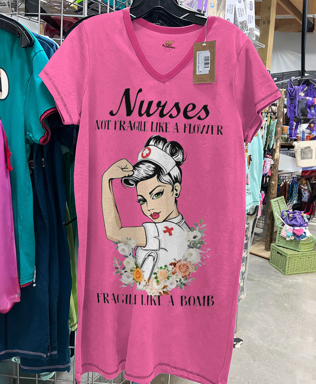 Nurse Pajabears® V-Neck Nightshirts Nurses Not Fragile Like A Flower Bomb Tl10