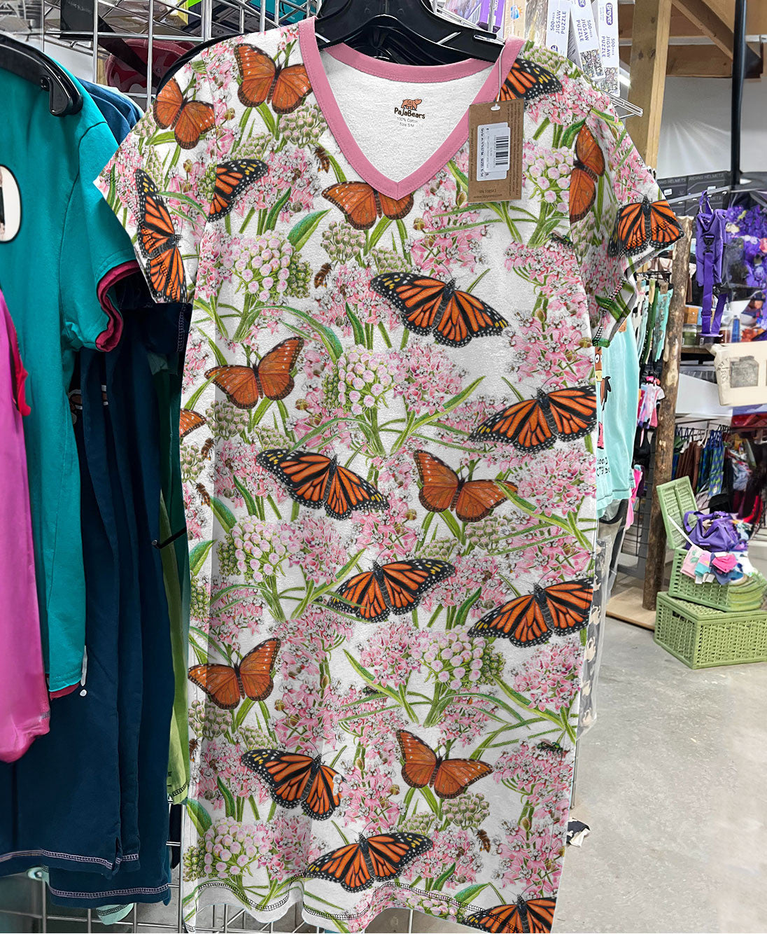 Butterfly Pajabears® V-Neck Nightshirts Monarch Butterflies And Milkweed Ctl10