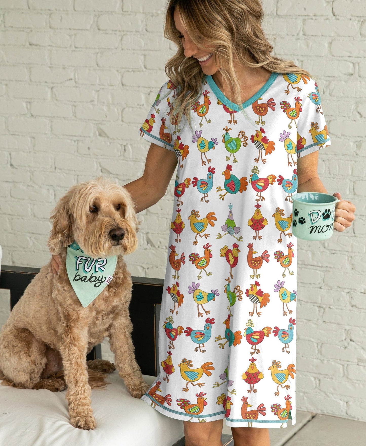 Chicken Pajabears® V-Neck Nightshirts Amazing Chickens Ctl10