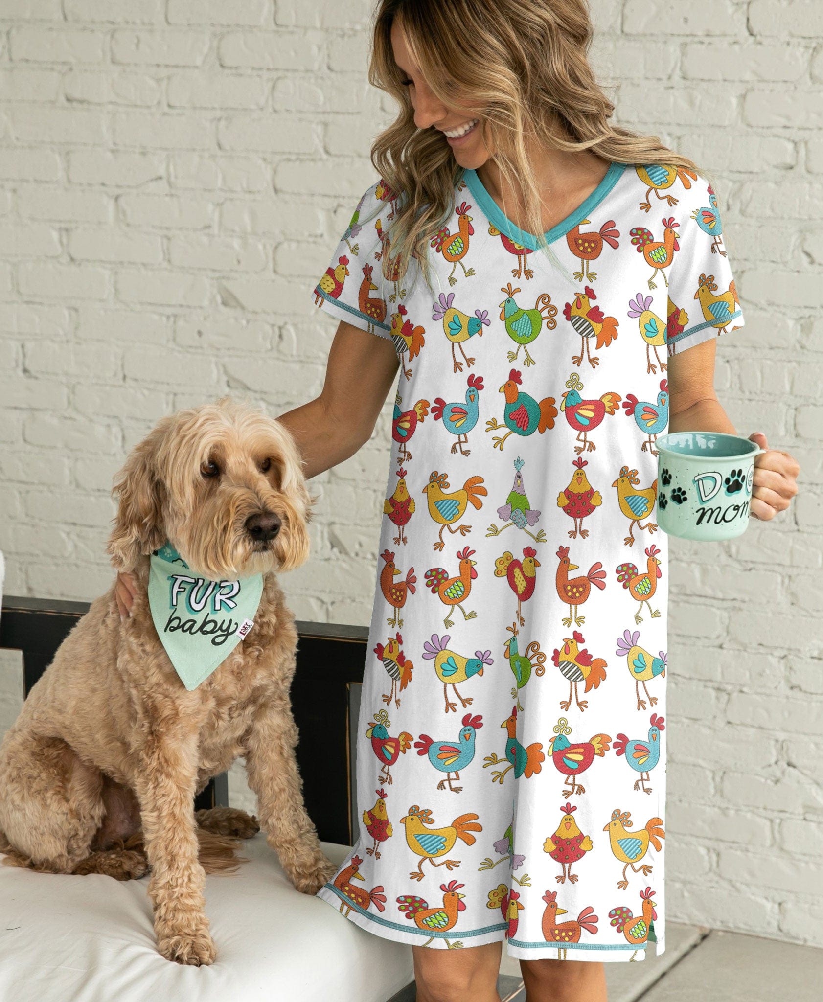 Chicken Pajabears® V-Neck Nightshirts Amazing Chickens Ctl10