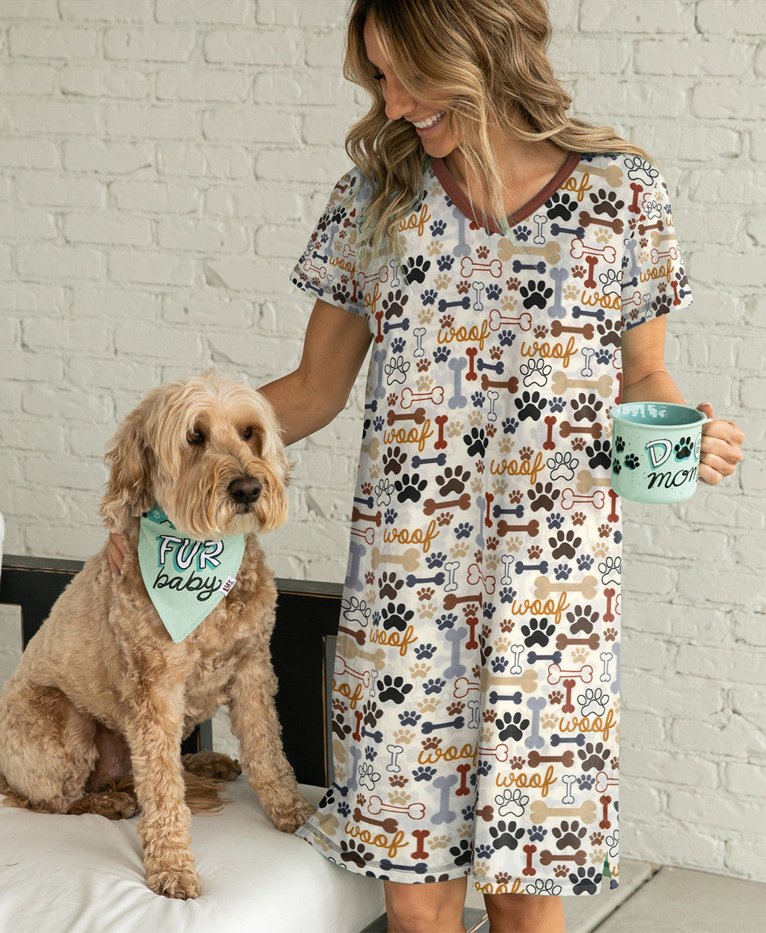 Dog Pajabears® V-Neck Nightshirts Woof Mom Nt10