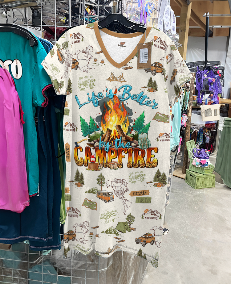 Camping Pajabears® V-Neck Nightshirts Life Is Better With Campfire Kl9