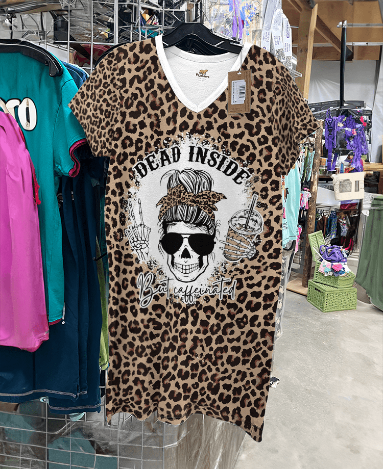 Skull Pajabears® V-Neck Nightshirts Dead Inside But Caffeinated Kl9