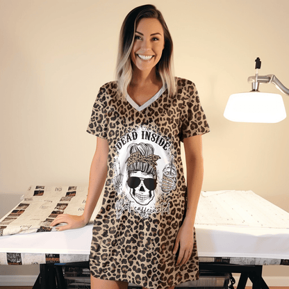 Skull Pajabears® V-Neck Nightshirts Dead Inside But Caffeinated Kl9