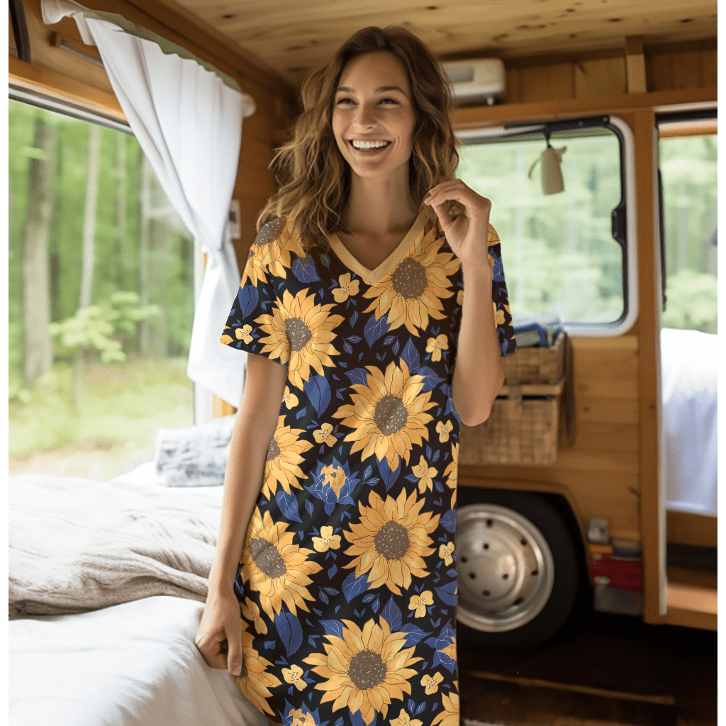 Sunflower Pajabears® V-Neck Nightshirts Radiant Sunflowers Kl9