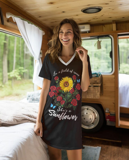 Sunflower Pajabears® V-Neck Nightshirts In A Field Of Roses She’s Ctl10