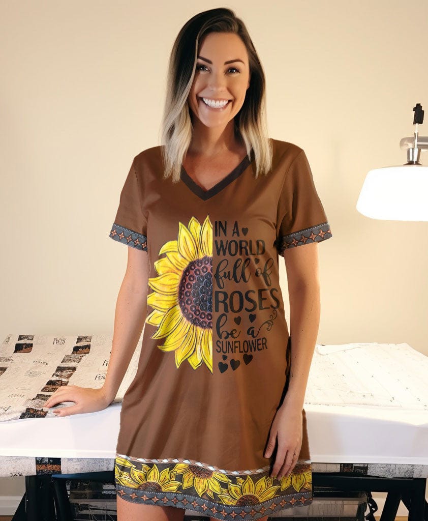 Sunflower Pajabears® V-Neck Nightshirts In A World Full Of Roses Be Ctl10