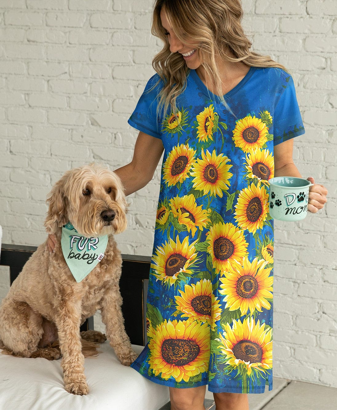 Sunflower Pajabears® V-Neck Nightshirts Wonderful Sunflowers Nt10