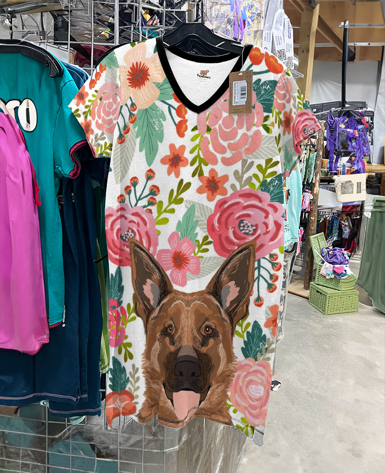 Dog Pajabears® V-Neck Nightshirts Floral German Shepherd Kl9