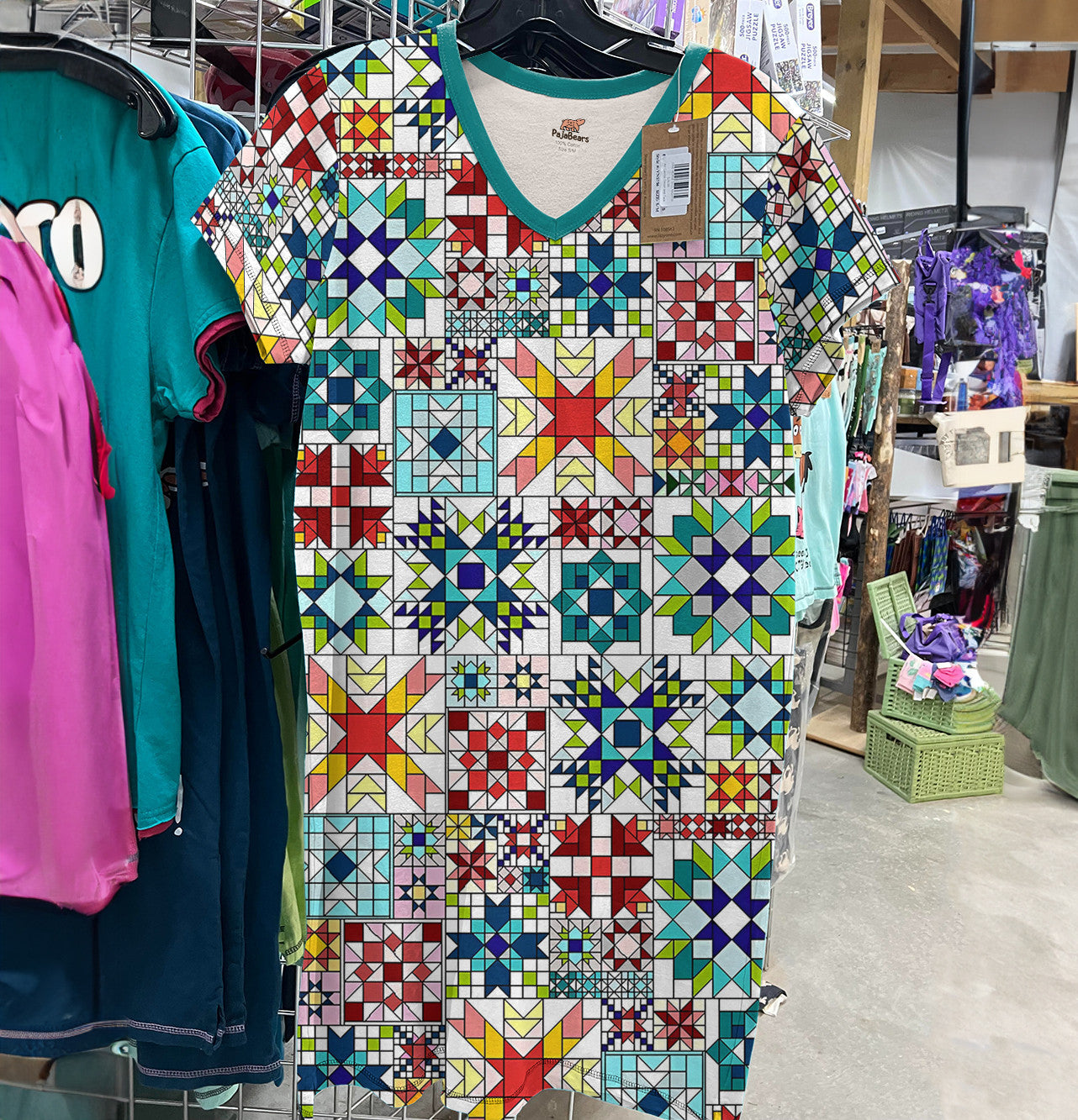 Quilting Pajabears® V-Neck Nightshirts Barn Star Blocks Tn22