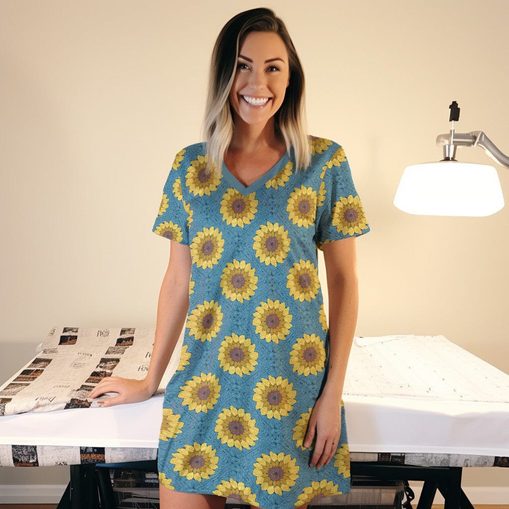 Sunflower Pajabears® V-Neck Nightshirts Granny Sunflowers Nt10