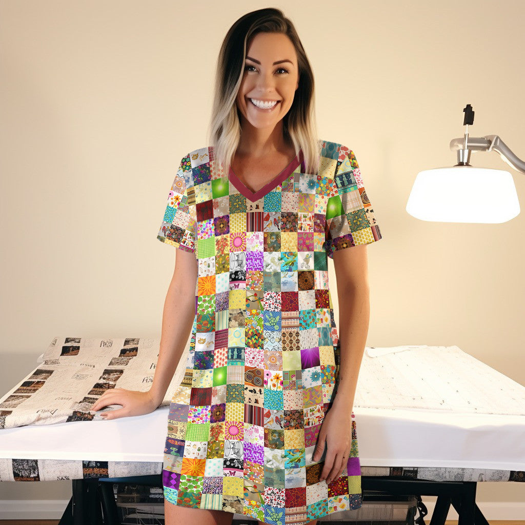 Quilting Pajabears® V-Neck Nightshirts Mosaic Quilt Blocks Nt10