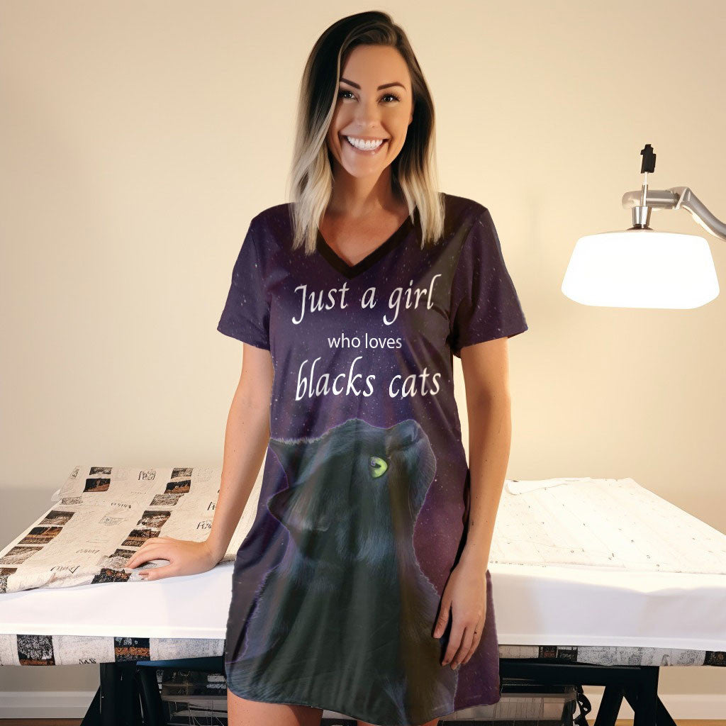 Black Cat Pajabears® V-Neck Nightshirts Lovers Hc2